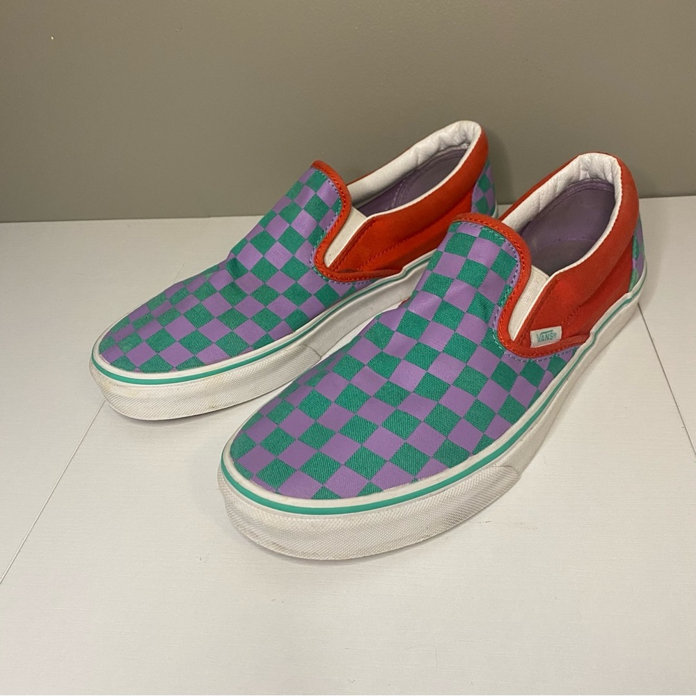 Vans Checkerboard Slip-On Loafers in Tomato and Orchid Colorway Size 9.5 Men 11W